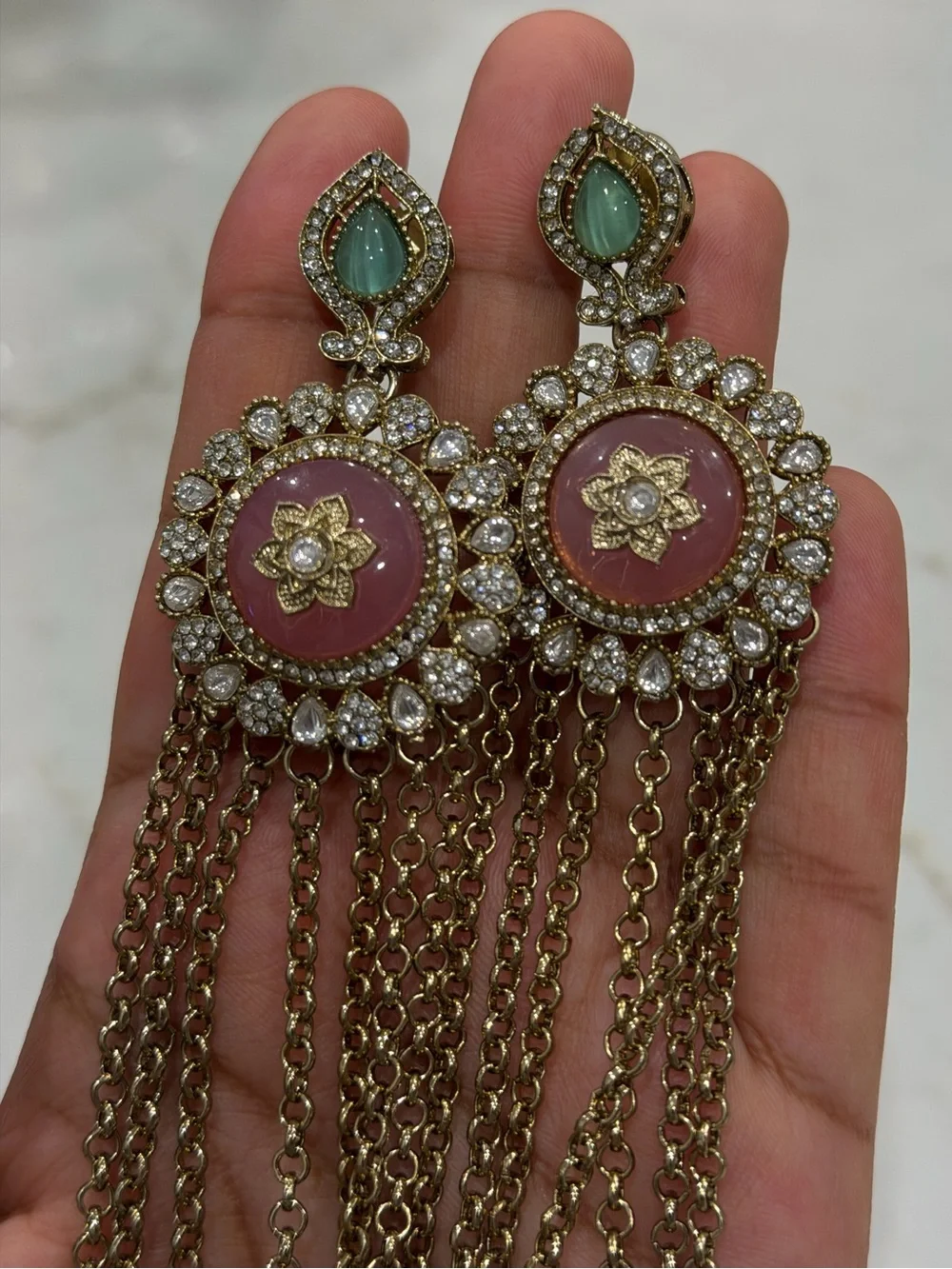 Kashmiri Jhumka Tassel Earrings Kundan Statement Earrings with Ghungroo Bells